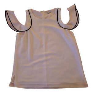 H Halston Womens White Black Cold Shoulder Blouse Large